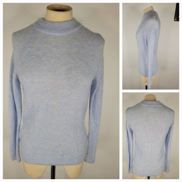 H&M Sweater Wool Mohair Sz XS Crewneck Fuzzy Blue - Picture 1 of 5